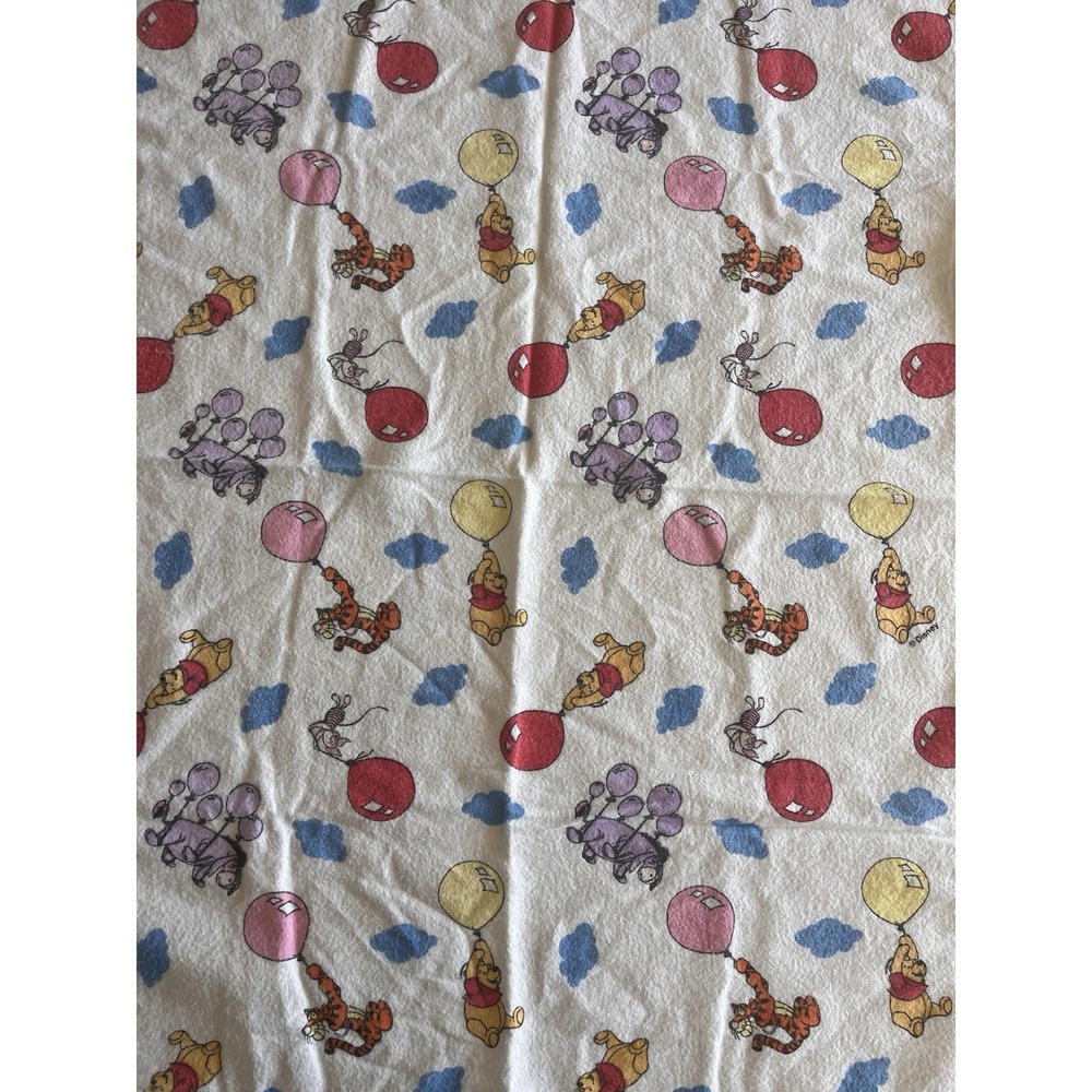 Vintage Disney Winnie The Pooh Receiving Blanket Cotton Flannel‎ Balloons/Clouds